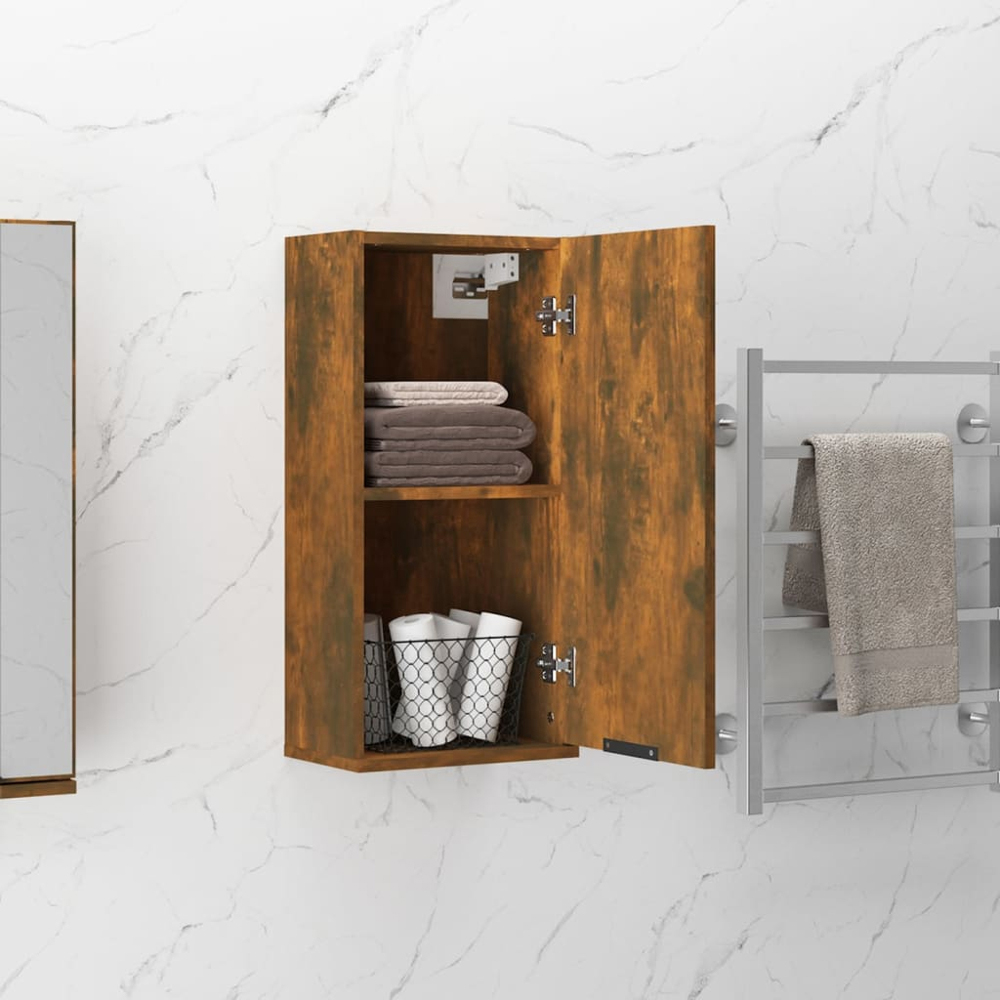 vidaXL Single Door Smoked Oak Wall Mounted Bathroom Cabinet Image 8
