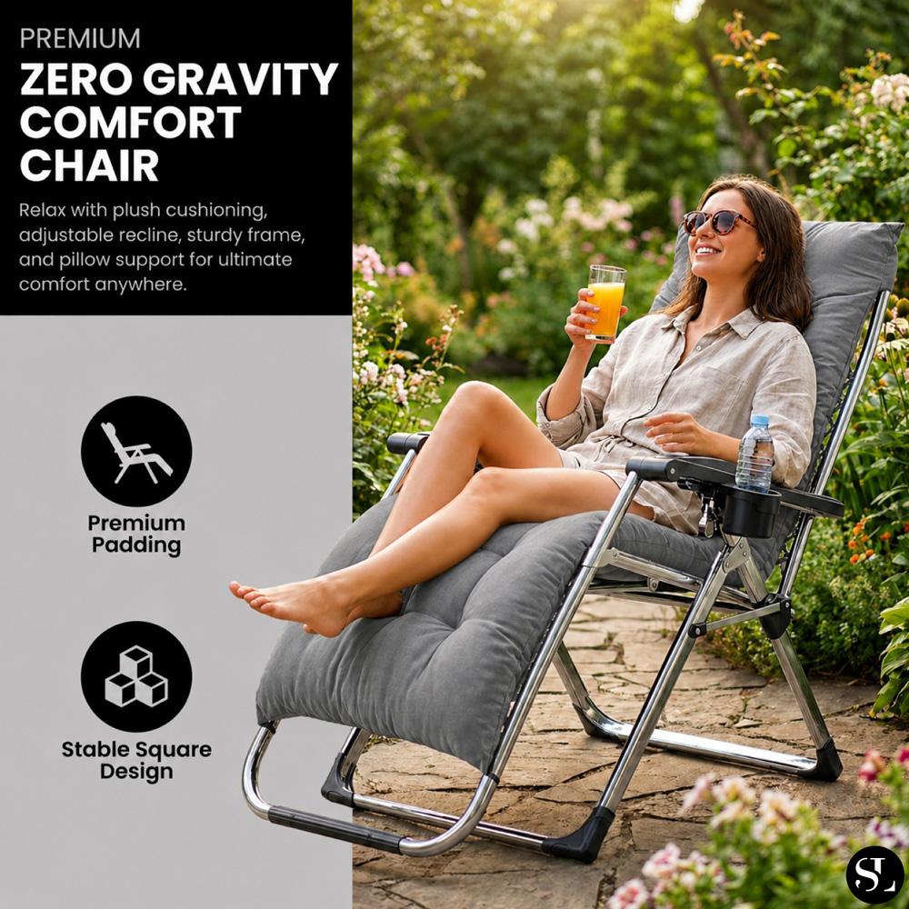 Smart Living Grey Zero Gravity Chair with Cushion and Pillow Image 7
