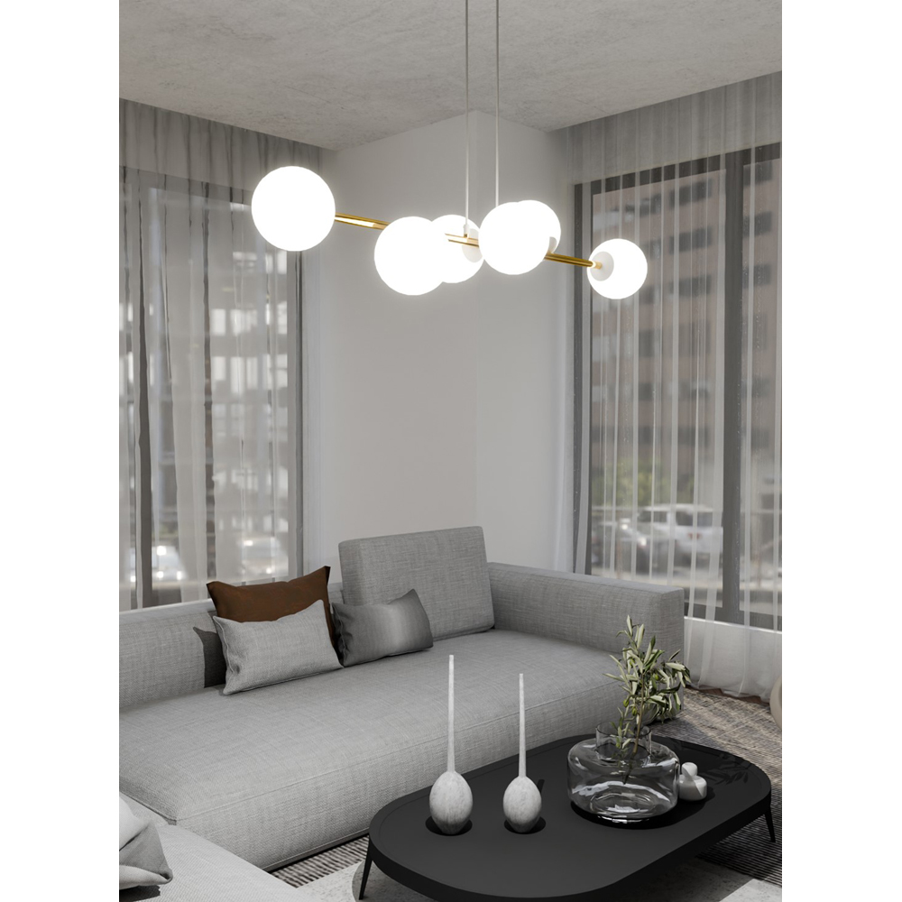 Emibig Gravity 6 Light White Shade White and Gold E14 Ceiling Pendant Light Image 7