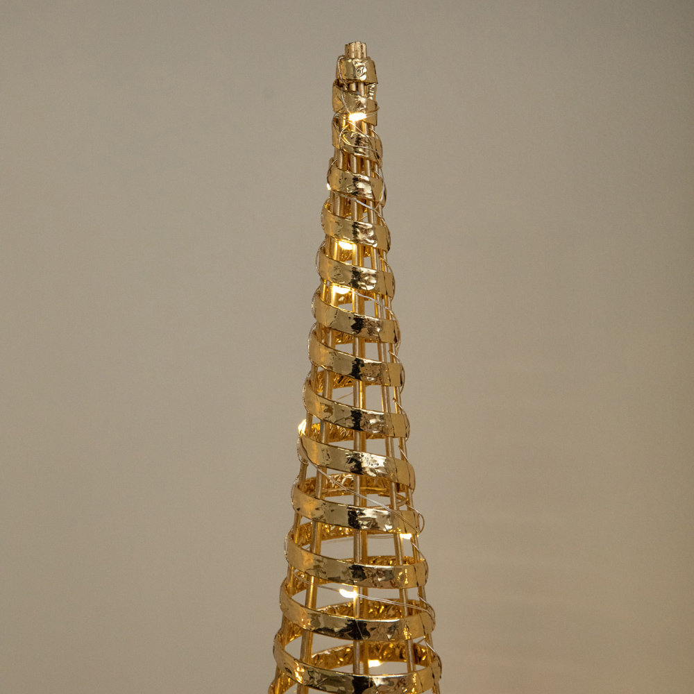 Samuel Alexander 90 Warm White LED Gold Braid Christmas Cone Tree with Timer Set of 3 Image 3