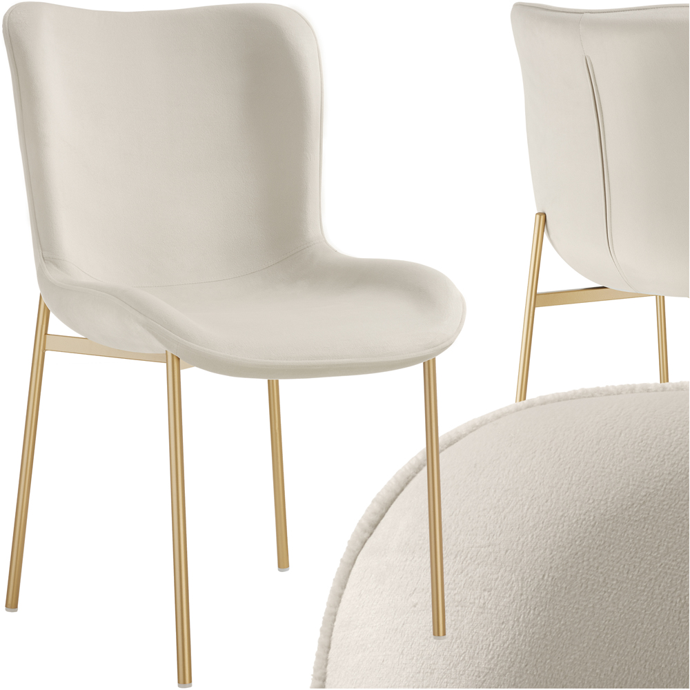 tectake Tessa Beige and Gold Velvet Padded Dining Chair Image 2