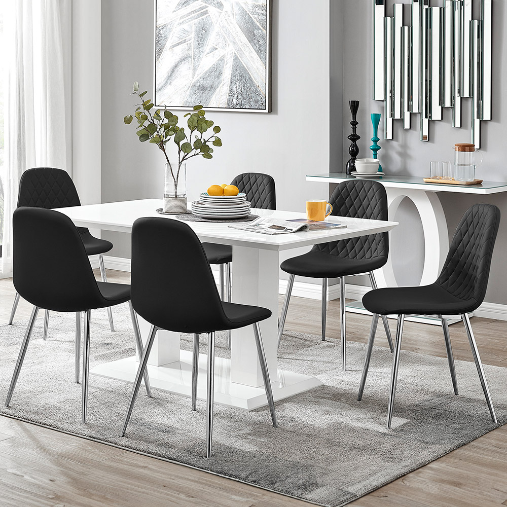 Furniturebox Molini Solara 6 Seater Dining Set White High Gloss and Black Image 1