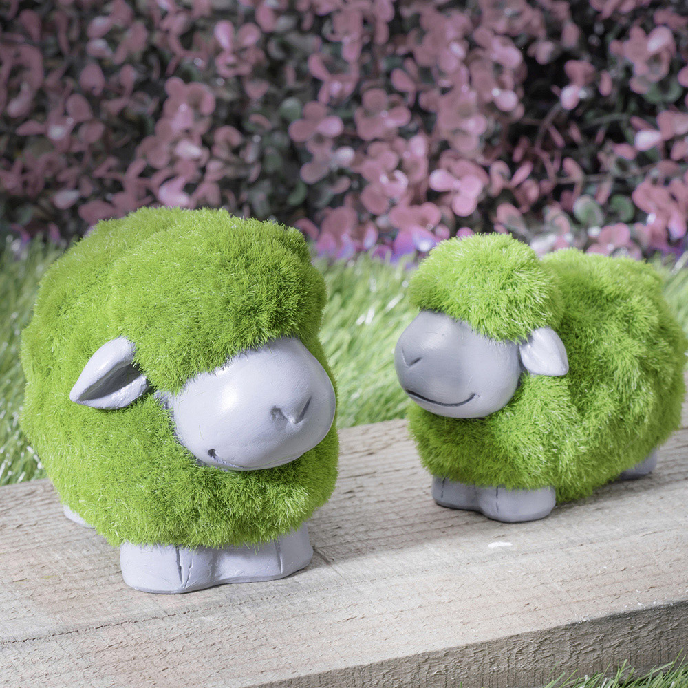 wilko Set of 2 Green and White Garden Sheep Statues Image 2