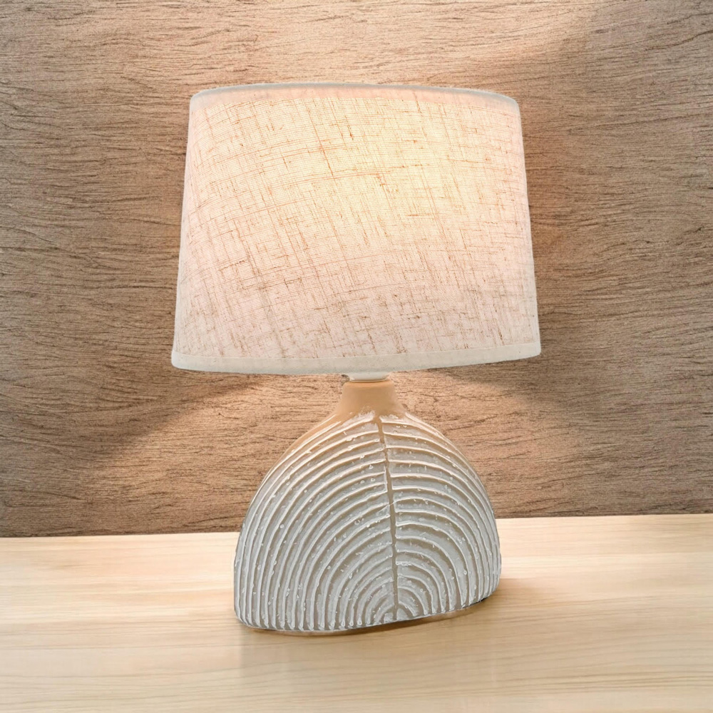 Acacia Home 30cm Cream Cement Table Lamp with Beige Fabric Shade Image 2