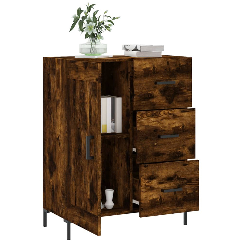 vidaXL Single Door 3 Drawer Smoked Oak Sideboard Image 4