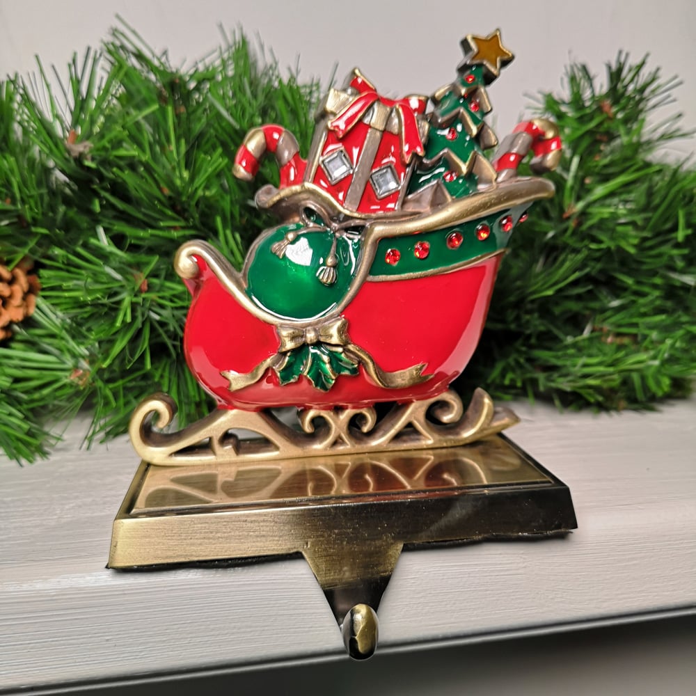 Premier Red and Green Present Filled Sleigh Christmas Stocking Hanger 16cm Image 2