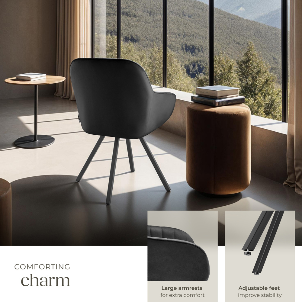 tectake Set of 4 Black Velvet Fabric Lounge Armchair Image 4