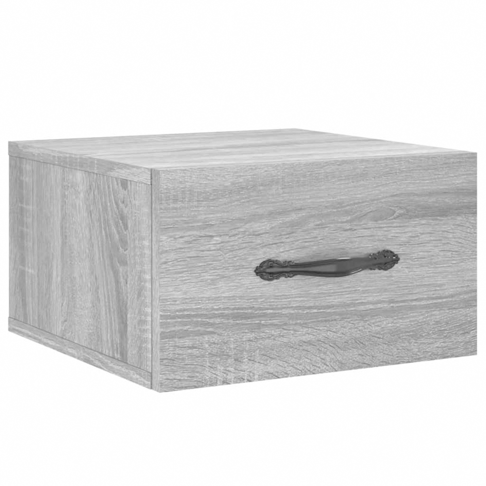 vidaXL Single Drawer Grey Sonoma Wall Mounted Bedside Cabinet with Black Handle Image 2