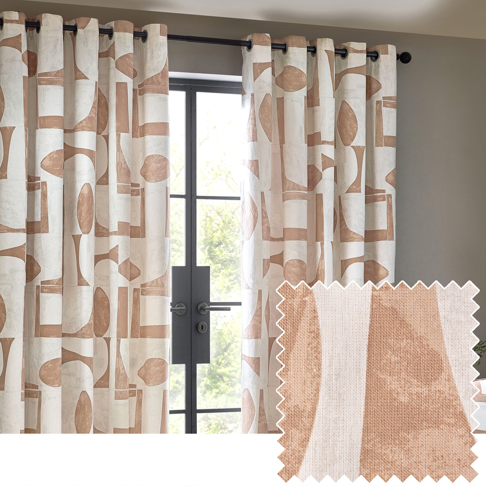 Hoem Carro Clay Abstract Eyelet Curtains 117 x 137cm Image 2