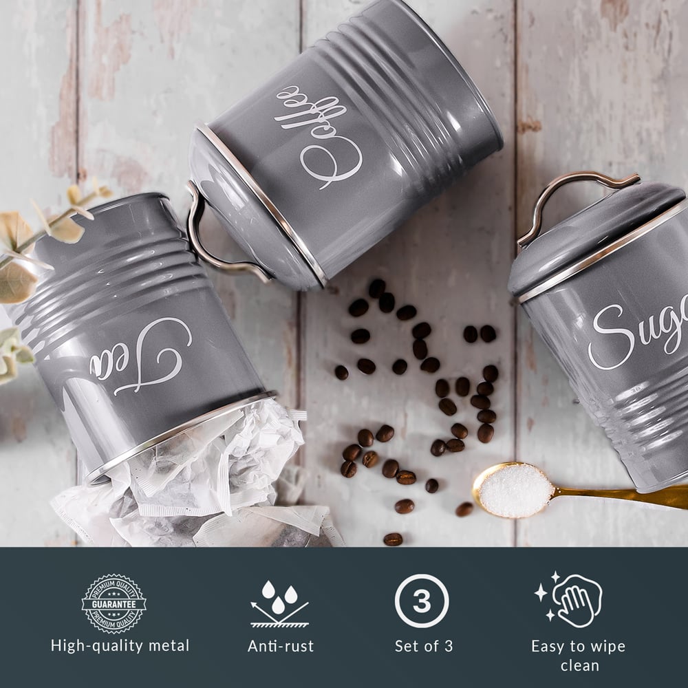 Innoteck Essentials 3 Piece High Gloss Grey Kitchen Canister Set  Image 5