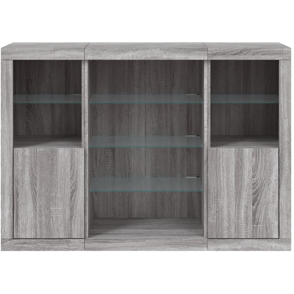 vidaXL 2 Door 12 Shelf Grey Sonoma Wooden Sideboard with LED Lights 3 Piece Image 3