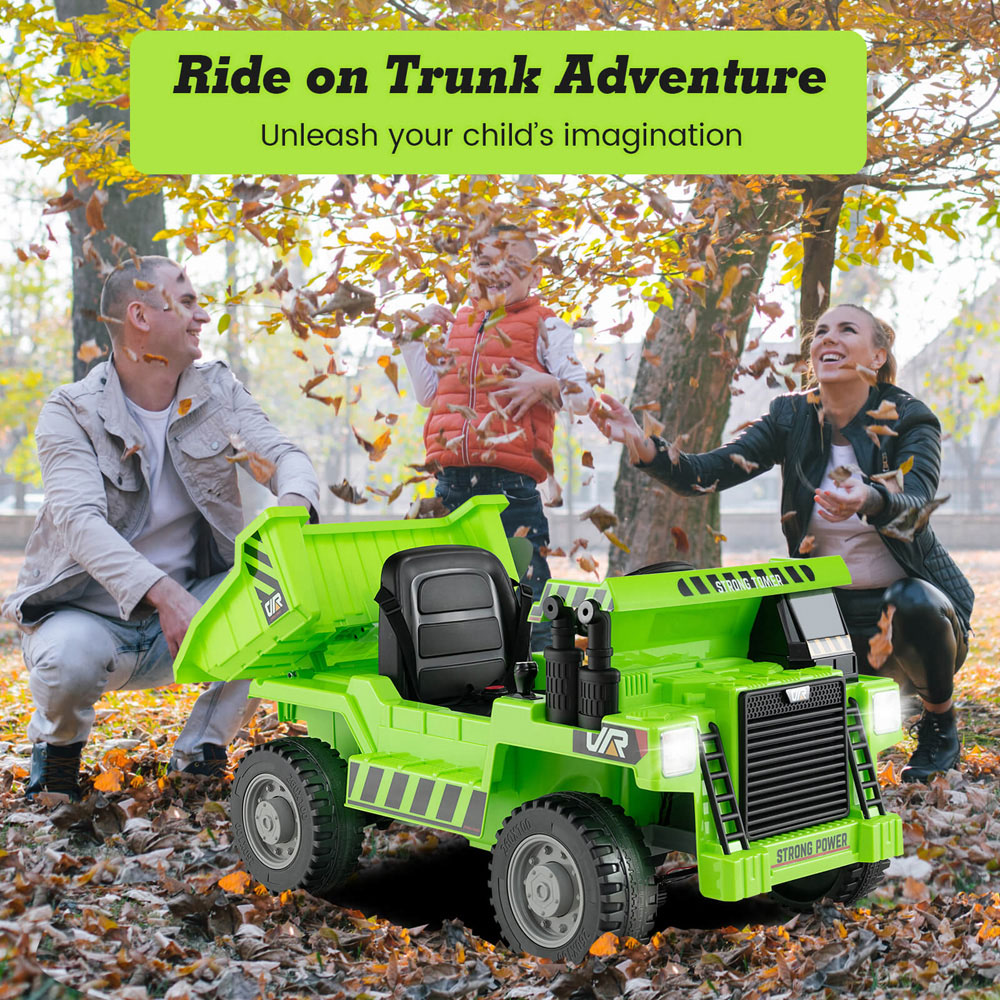 Costway Kids Green Ride On Dump Truck with Electric Dump Bed 12V Image 6