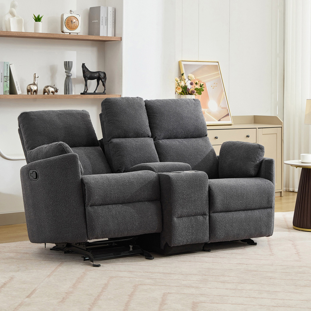 Artemis Home Powell 2 Seater Dark Grey Boucle Rocker Manual Recliner Sofa with Centre Console Image 9