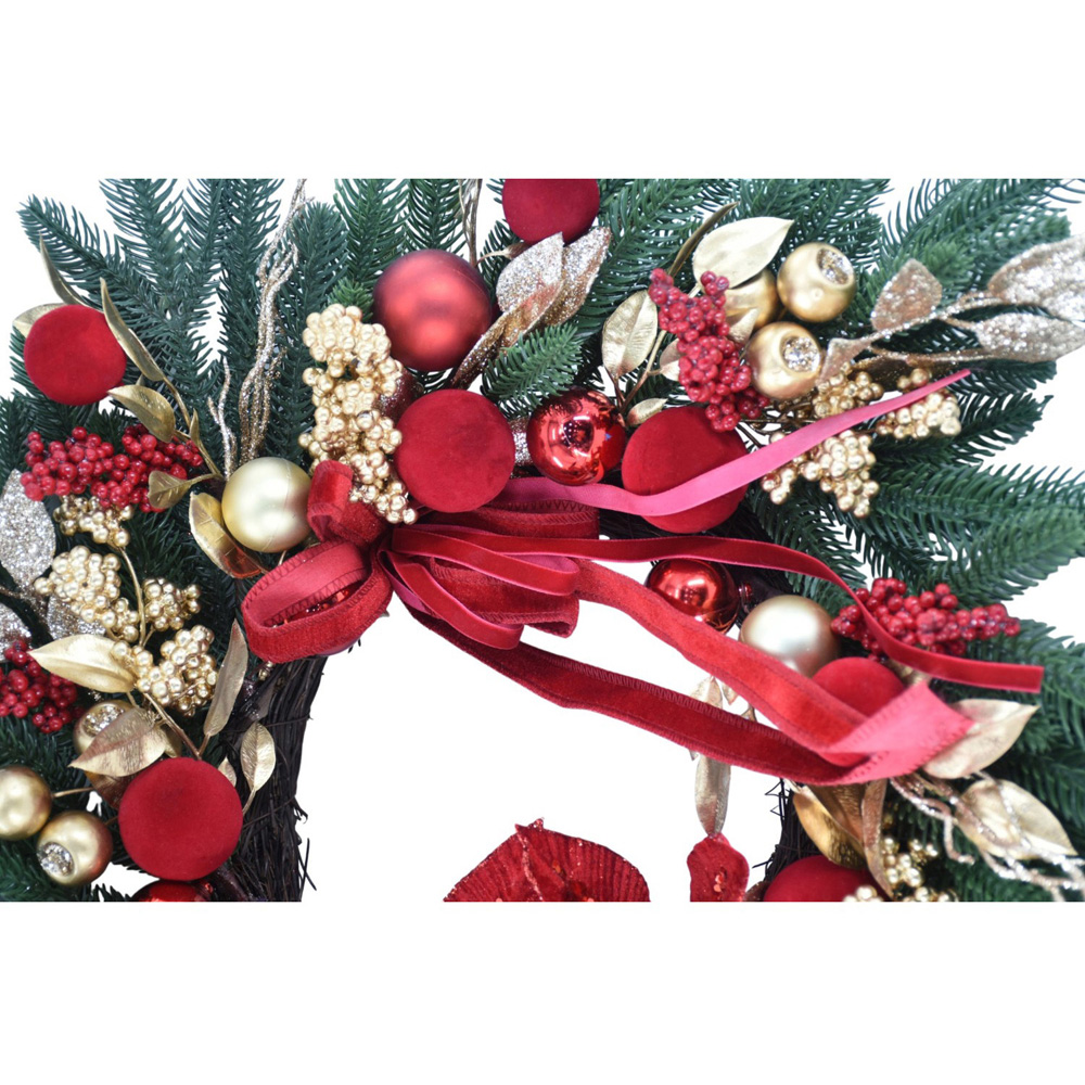 Noel Ribbon Poinsettia Wreath Image 4