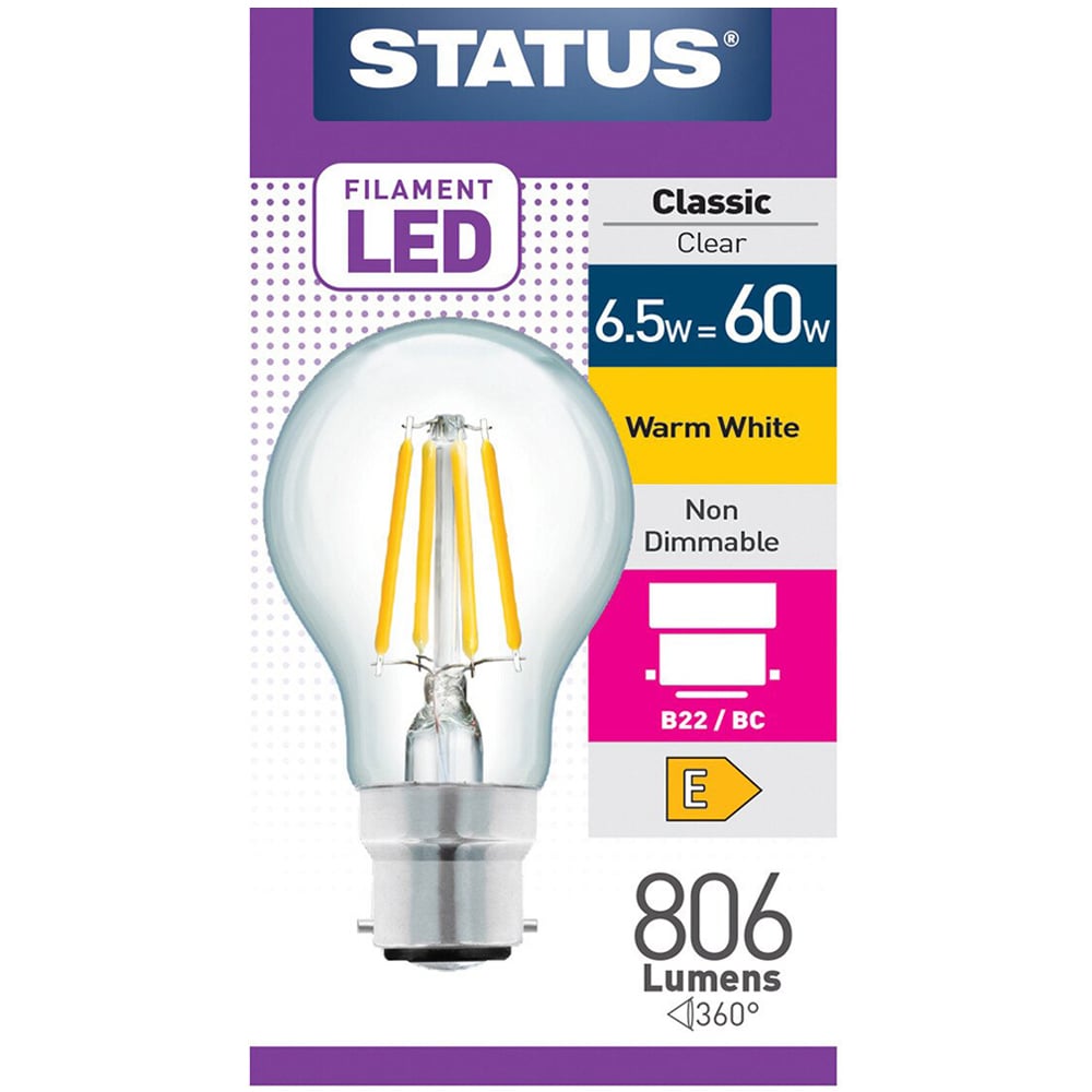 6.5w=60w 806Lm Fil/LED GLS BC Bulb Image