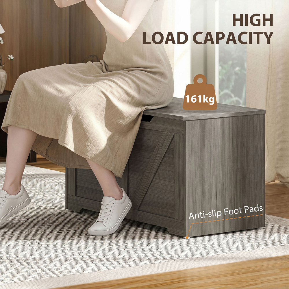 HOMCOM 127L Dark Grey Storage Trunk with Safety Hinges Image 8