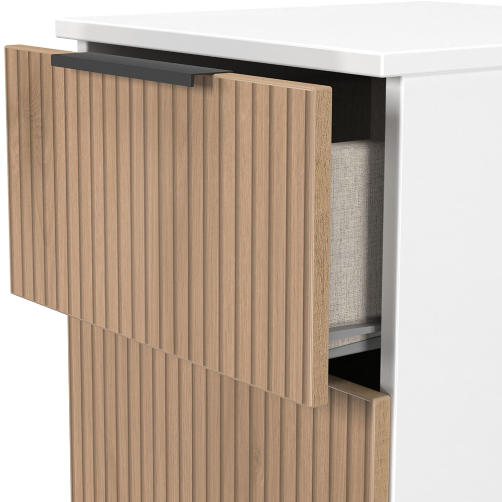 Crowndale Java 3 Drawer Slatt Effect and White Bedside Cabinet Image 5