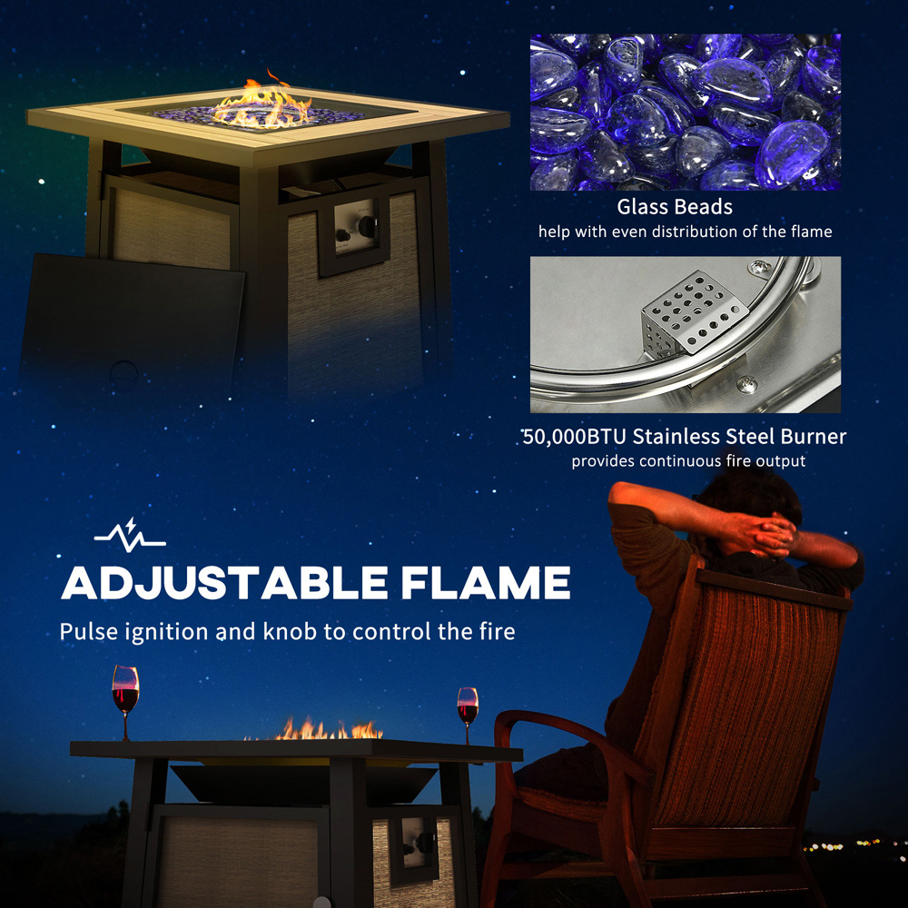 Outsunny Brown 50000 BTU Gas Fire Pit Table with Cover Image 5