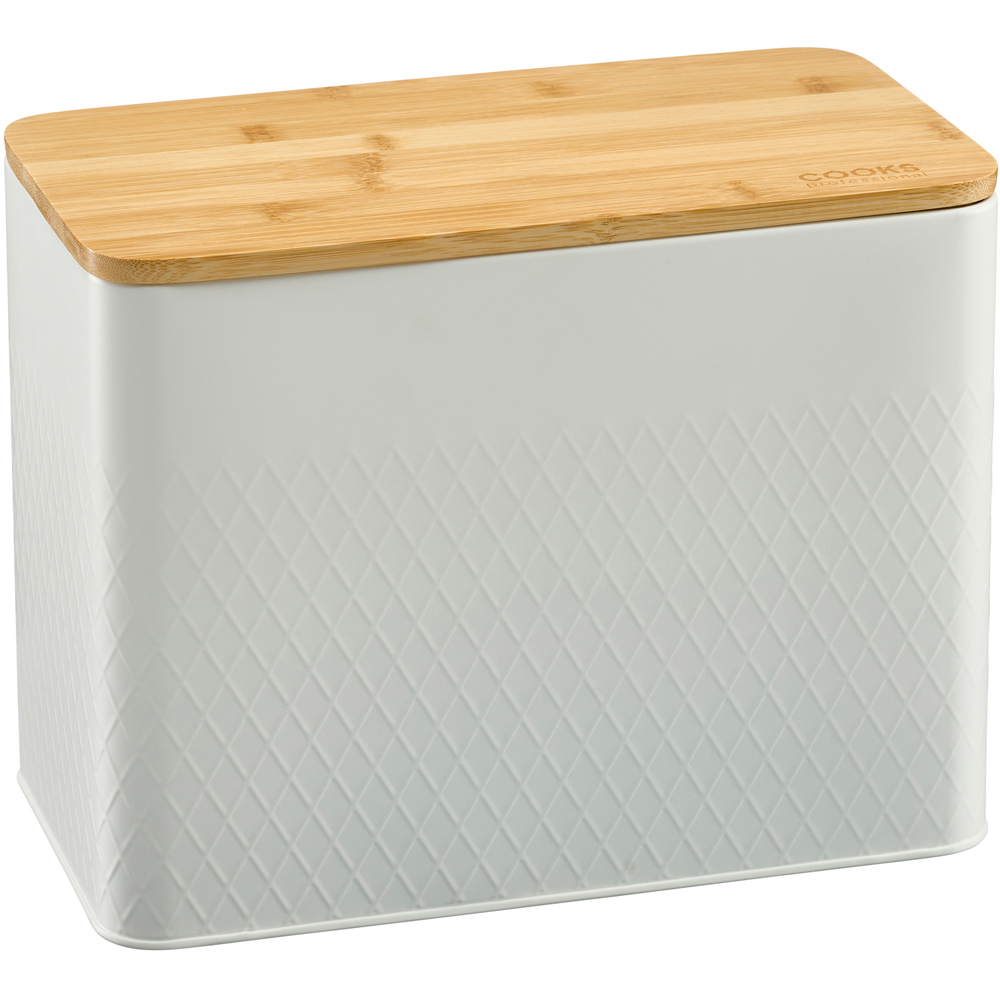 Cooks Professional White Diamond Pattern Bread Bin with Linen Bag and Bamboo Lid Image 3