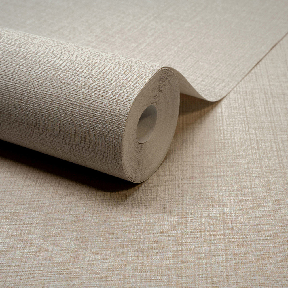 Grandeco Linen Plain Taupe Wallpaper Image 2
