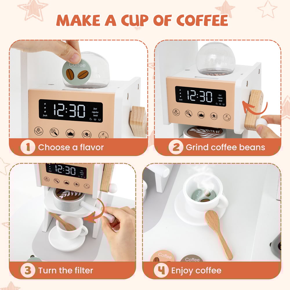 Costway White Kids Corner Wooden Play Kitchen Image 6