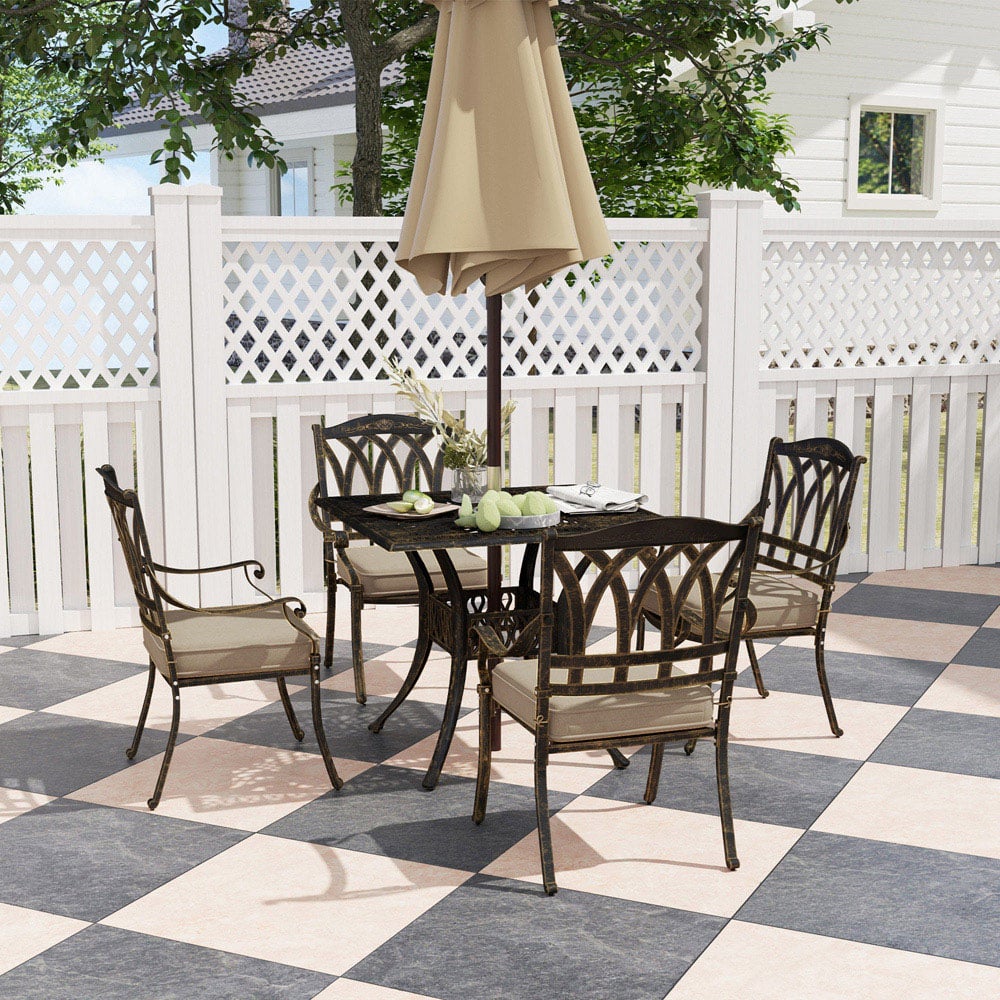 Outsunny 4 Seater Garden Dining Set with Parasol Hole Bronze Image 7