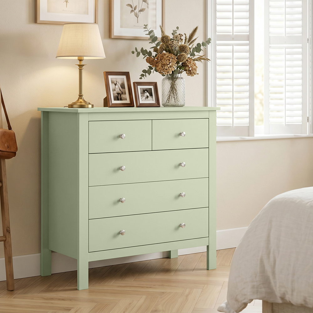 HOMCOM 5 Drawer Sage Green Modern Dresser Image 2
