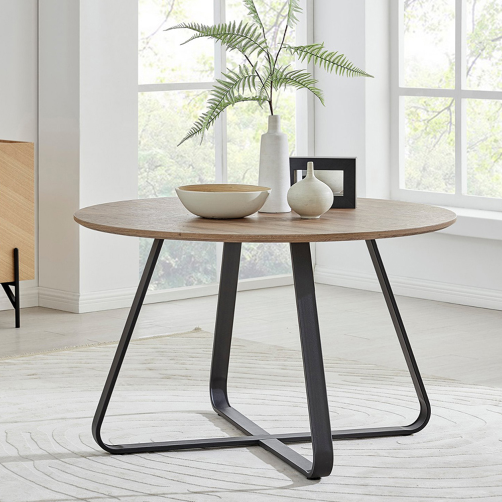 Furniturebox Fira Valera Wood Effect 6 Seater Round Dining Set Brown Grey and Black Image 2