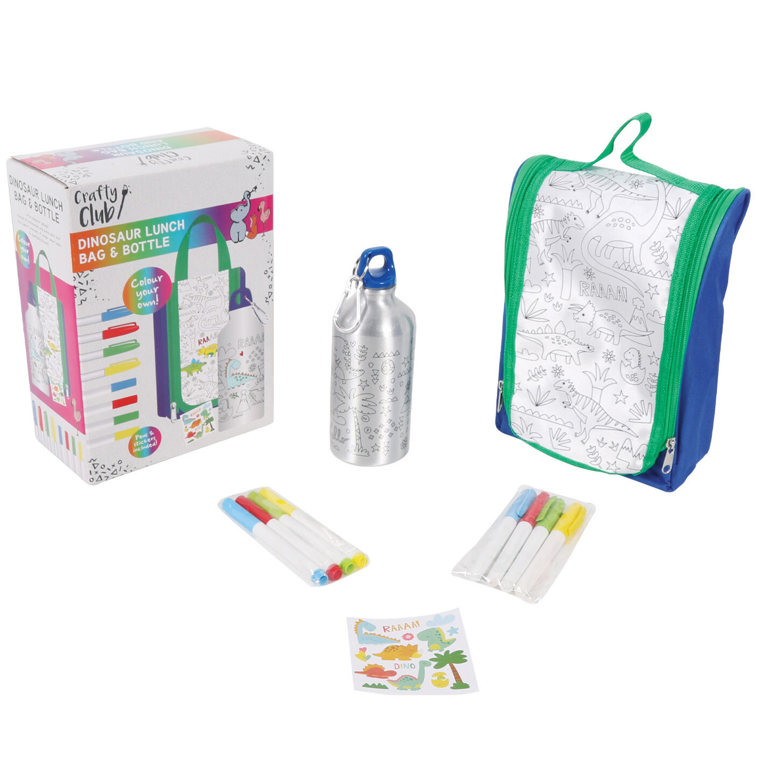 Colour Your Own Lunch Bag and Bottle Kit - Dinosaur Image