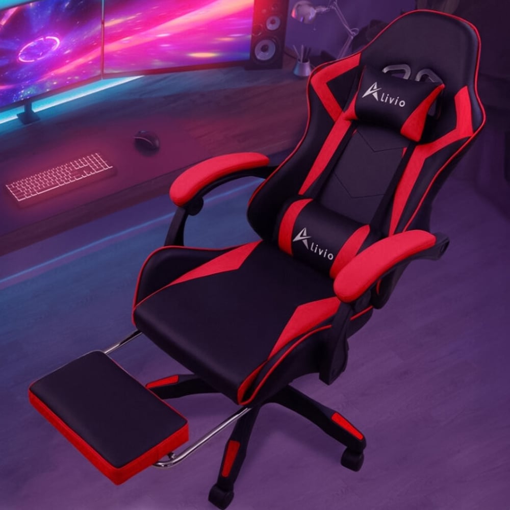 Alivio Red Reclining Gaming Chair with Footrest and Massager Image 1