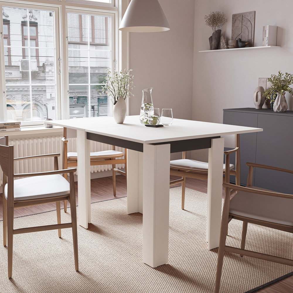 Shefa Family 4 Seater 90-120cm Extendable Dining Table White and Anthracite Image 4