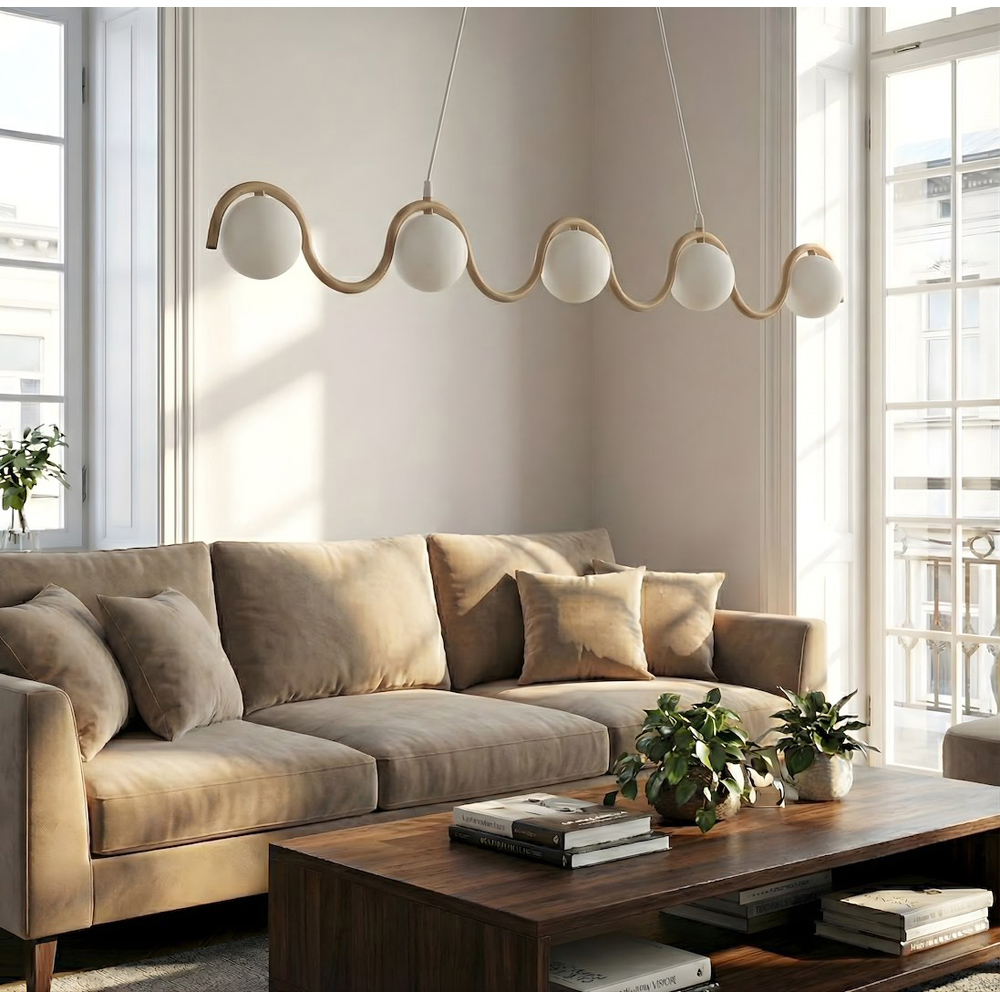 Emibig Sinus 5 Light Beige Linear Design G9 Ceiling Pendant Light Image 5