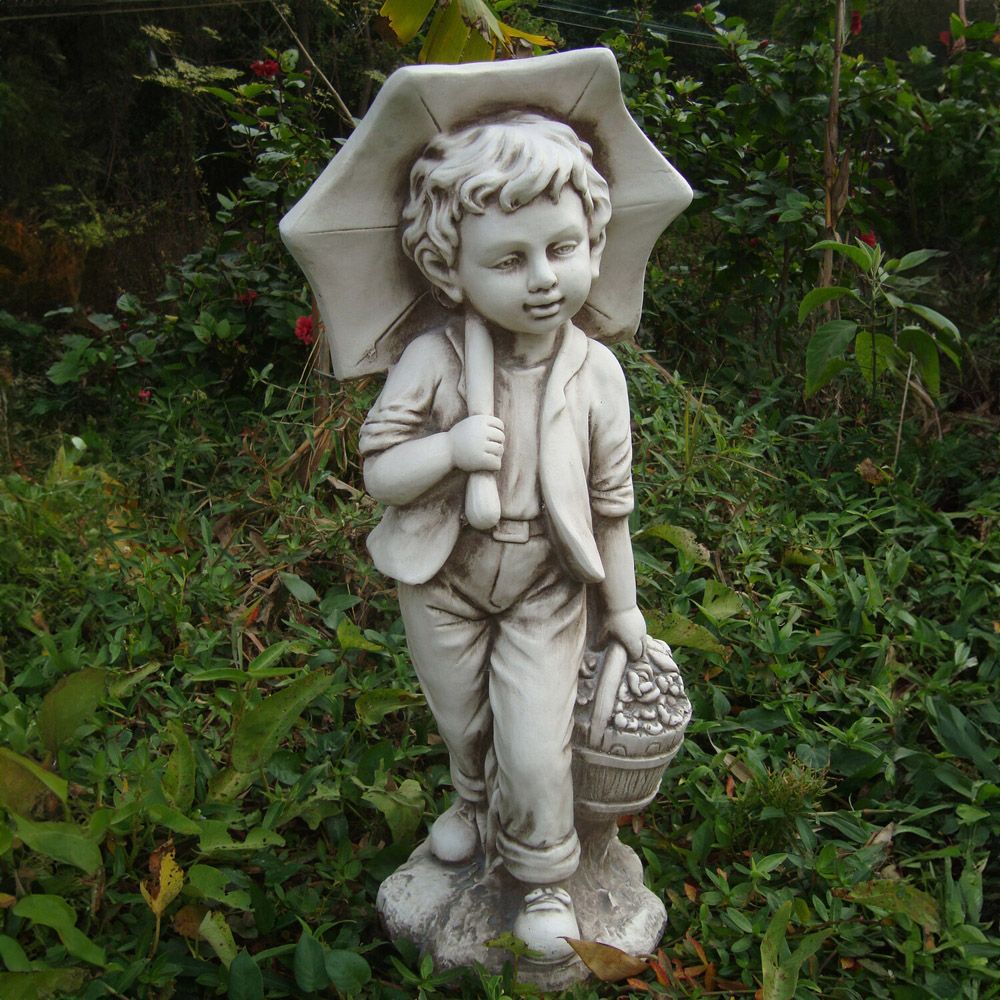 Umbrella Figurine Statue Light Grey Boy Image 2
