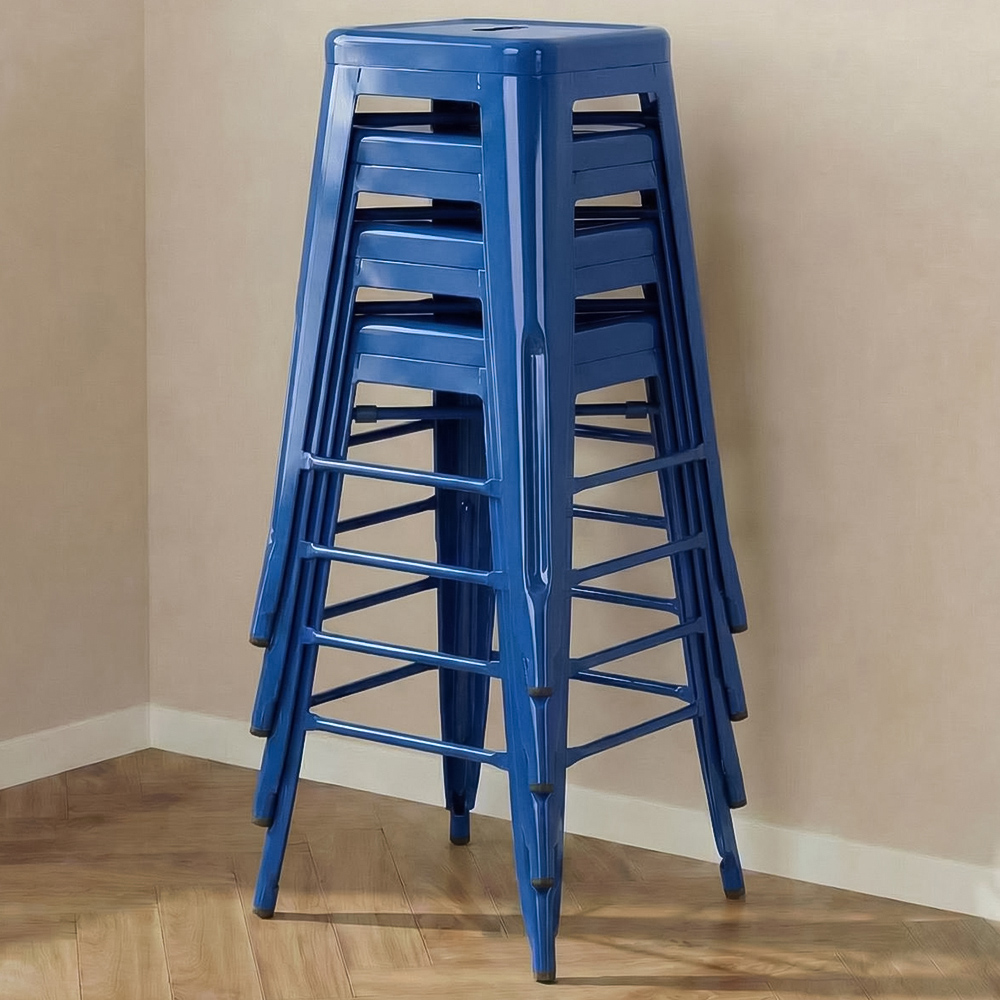 FWStyle Blue Gloss Metal Bar Stool 4 Pack Image 1