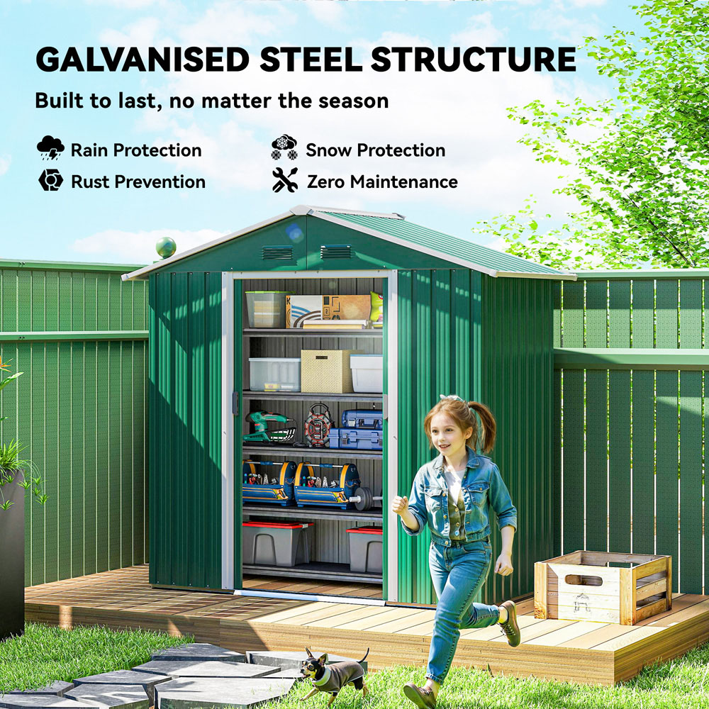 Outsunny 6.3 x 3.6ft Green Metal Apex Garden Shed Image 3