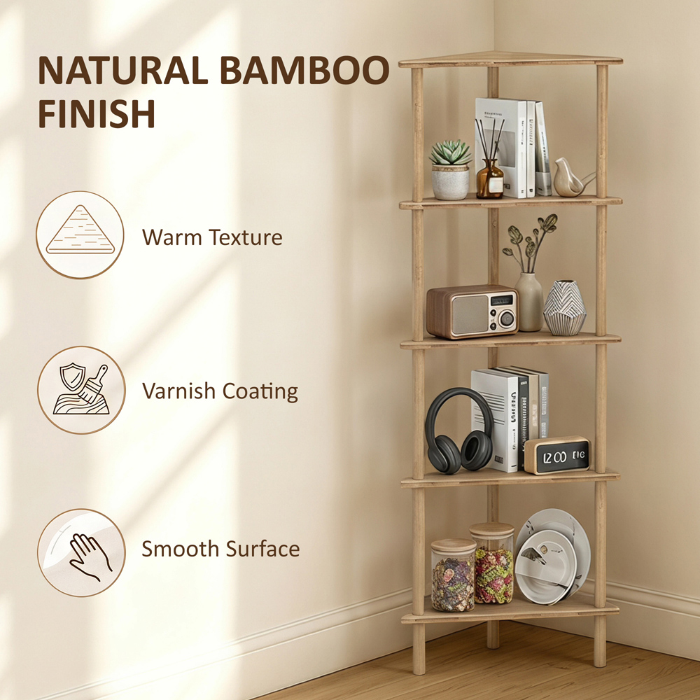 HOMCOM 4 Shelf Natural Wood Finish Corner Storage Unit Image 6