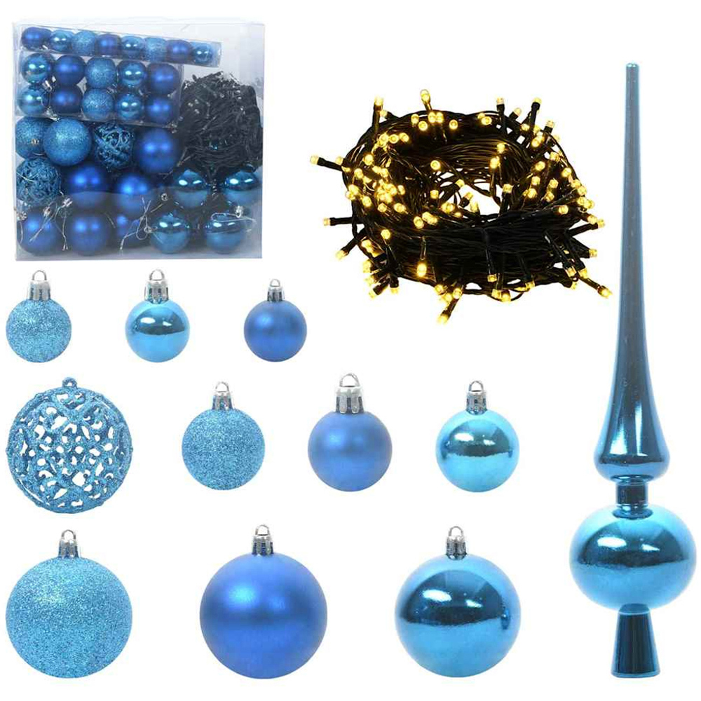 vidaXL Pre-Lit Blue Baubles Green Artificial Christmas Tree 6ft Image 3