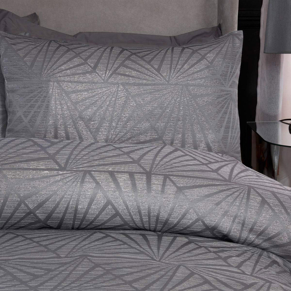 Smart Living Double Silver Lurex Jacquard Geometric Duvet Cover Set Image 3