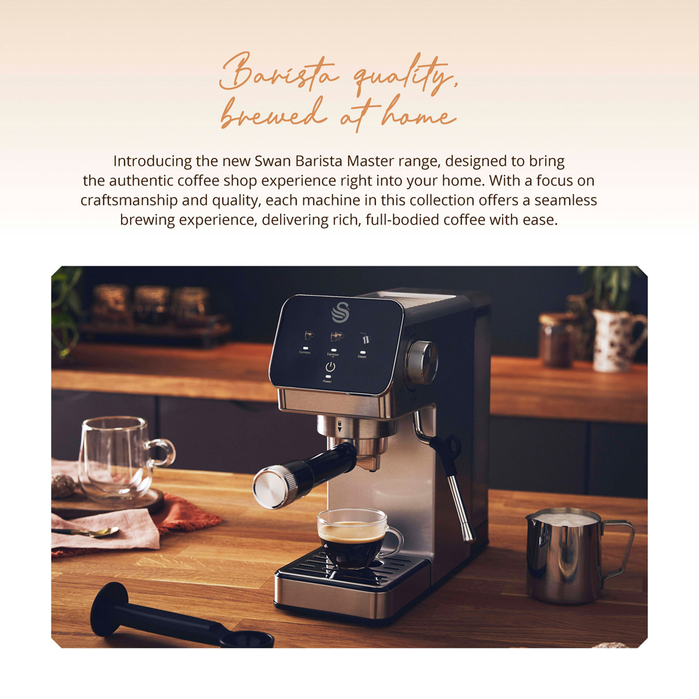 Swan Barista Master Black 1.2L Digital Mini Espresso Coffee Maker with Milk Frother Image 8