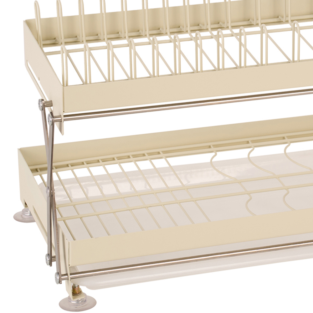Living and Home 2 Tier Cream Carbon Steel Dish Drainer with Secure Plate Slot Image 5