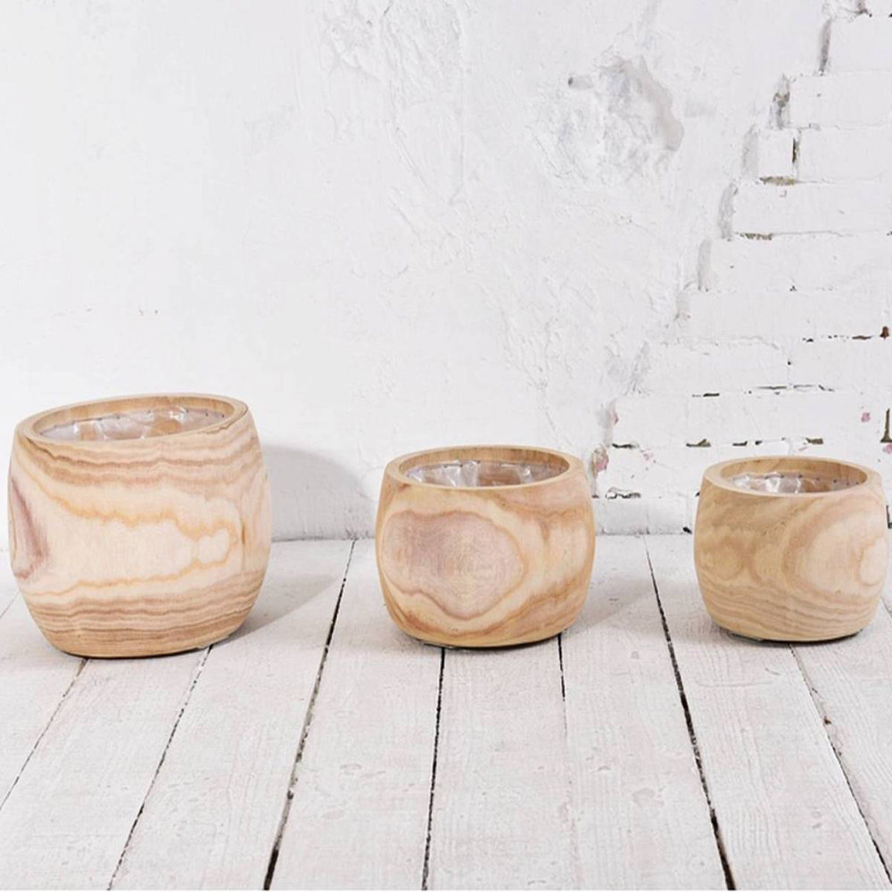 LECHUZA Hortico Eco Wooden Round Indoor Plant Pot 23 x 30cm 2 Pack Image 4