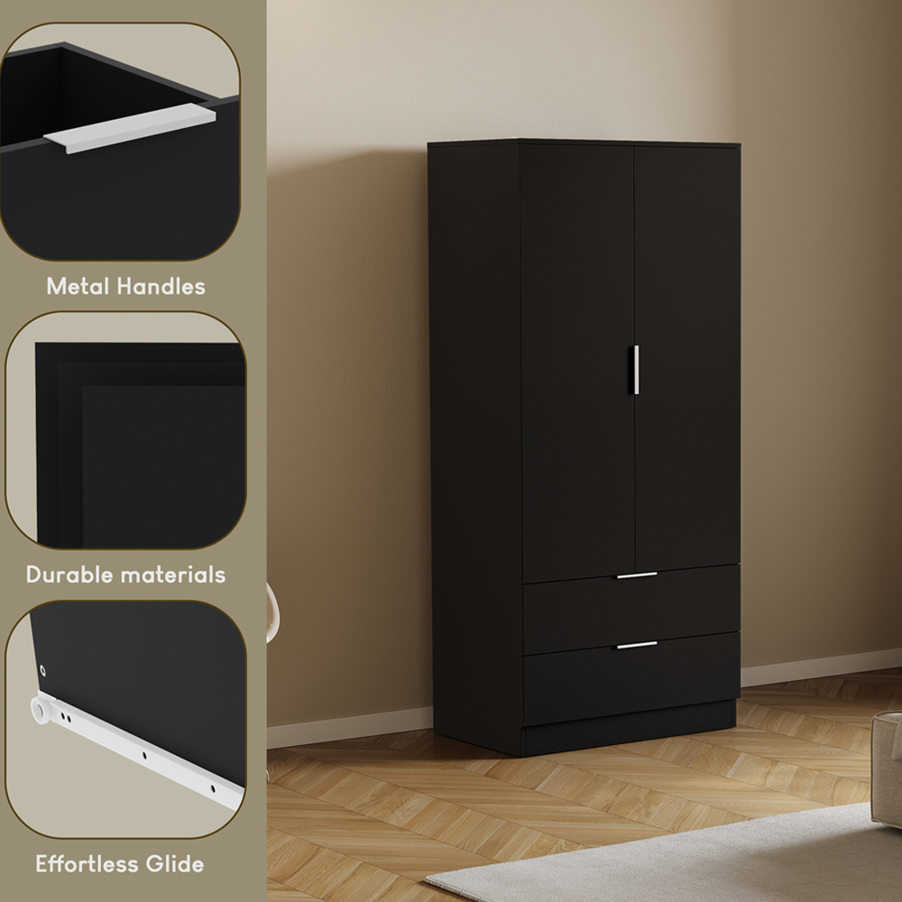 VIDA DESIGNS Trega 2 Drawer 2 Door Black Wardrobe Image 5