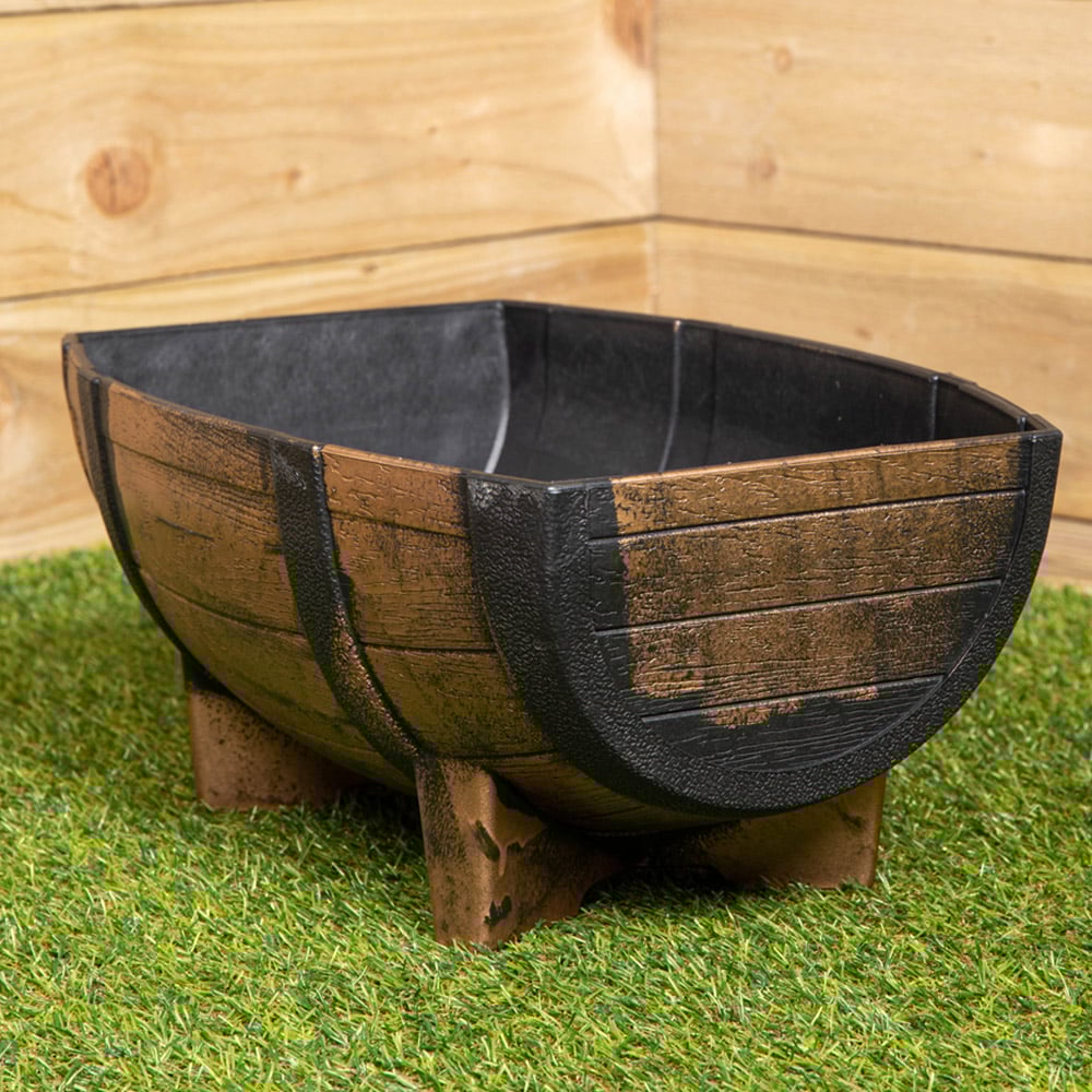 Samuel Alexander Oak Effect Barrel Plastic Medium Trough Planter 40cm Image 4