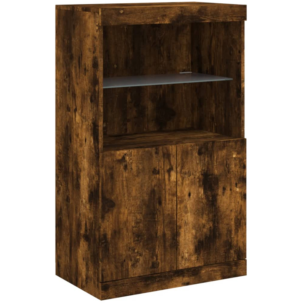 vidaXL 4 Door 6 Shelf Smoked Oak Wide Sideboard with LED Lights Image 7