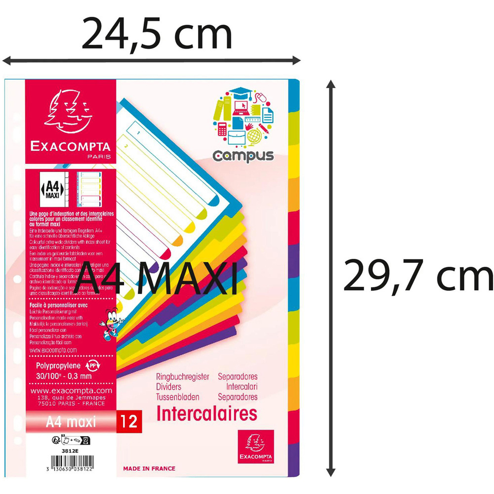 Exacompta Campus A4 Maxi 12 Section Translucent Polypropylene Divider 15 Pack Image 5