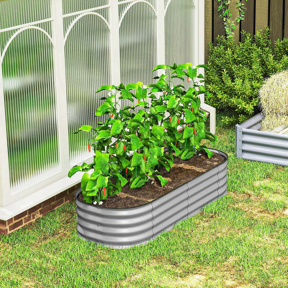 Outsunny Silver Galvanised Raised Garden Bed with Safety Edging 30 x 150 x 62cm Image 4