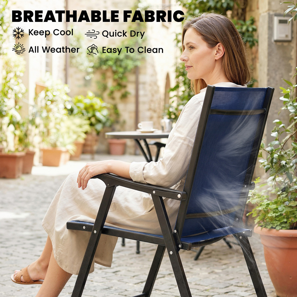Outsunny Set of 2 Navy Blue Foldable Garden Chairs with High Back and Armrests Image 7