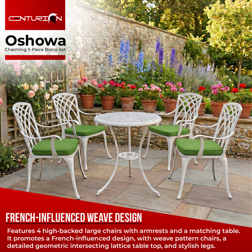 Centurion Oshowa 4 Seater White and Green Cast Aluminium Garden Bistro Set with Cushions Image 3