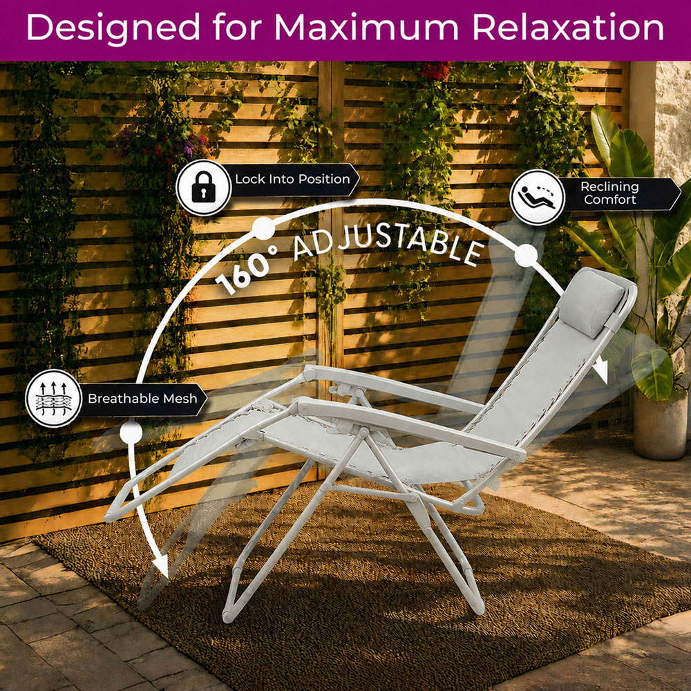 Neo Set of 2 Grey Zero Gravity Reclining Foldable Sun Loungers Image 8