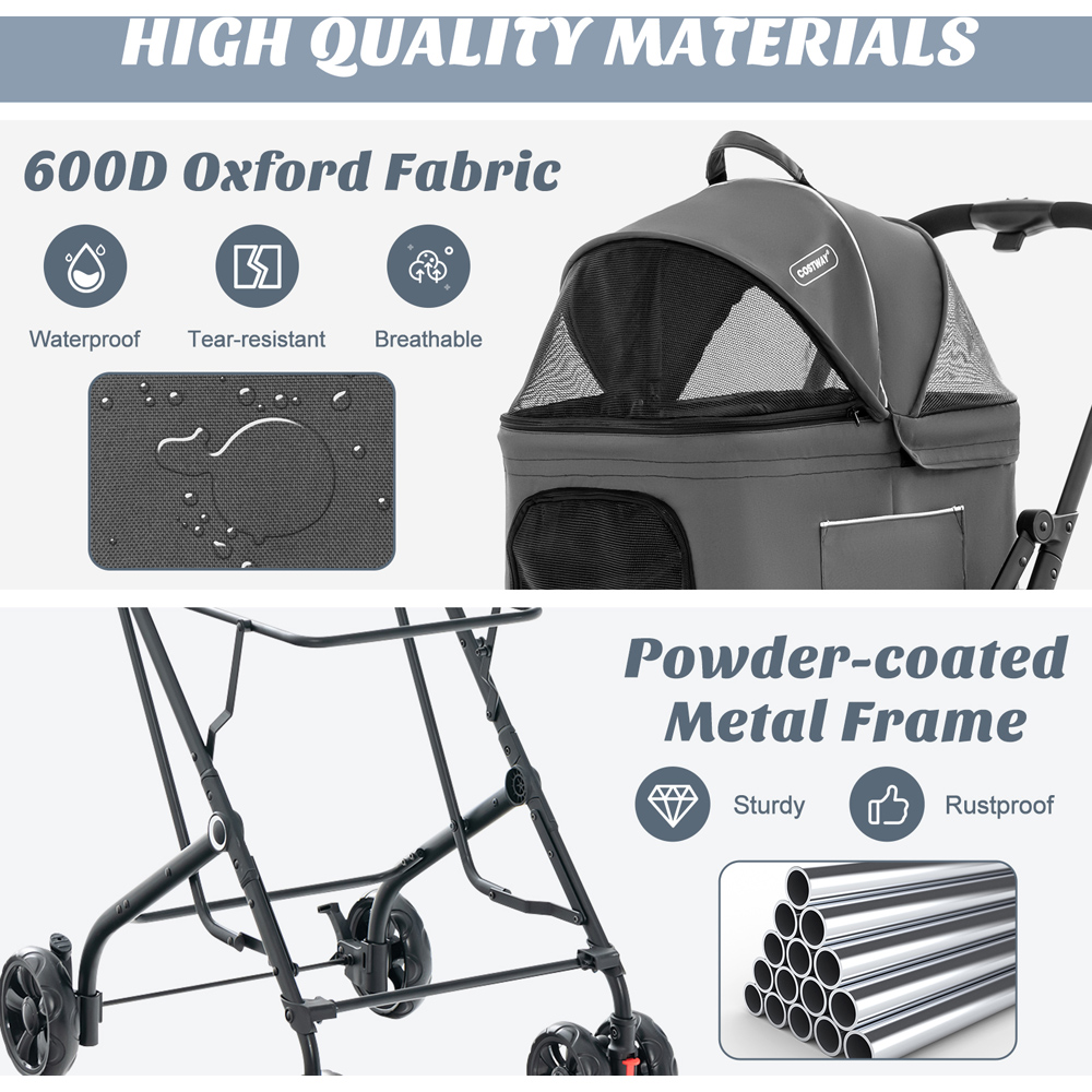 Costway Grey Foldable Double Pet Stroller Image 8